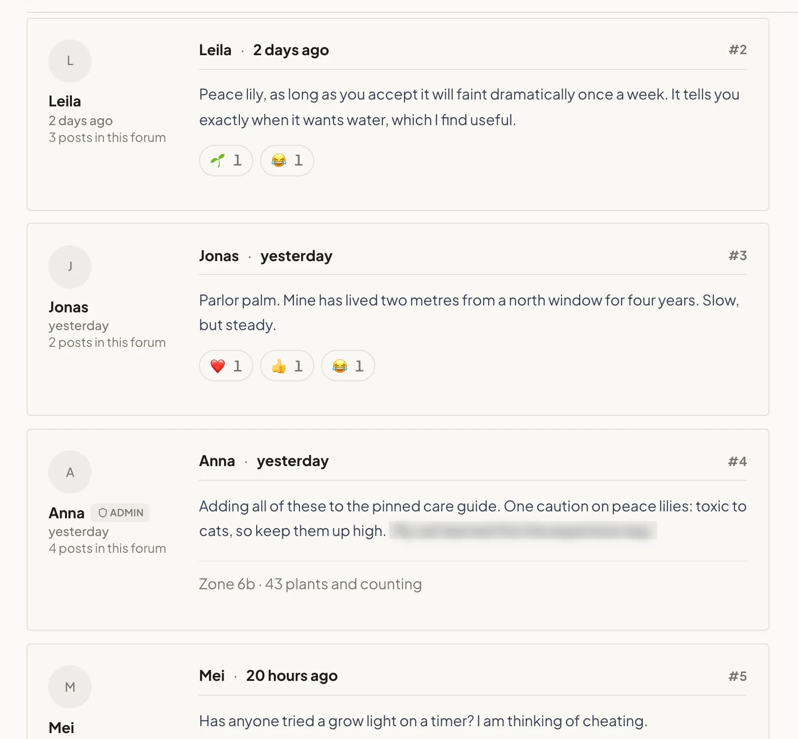 A forum thread with replies and emoji reactions